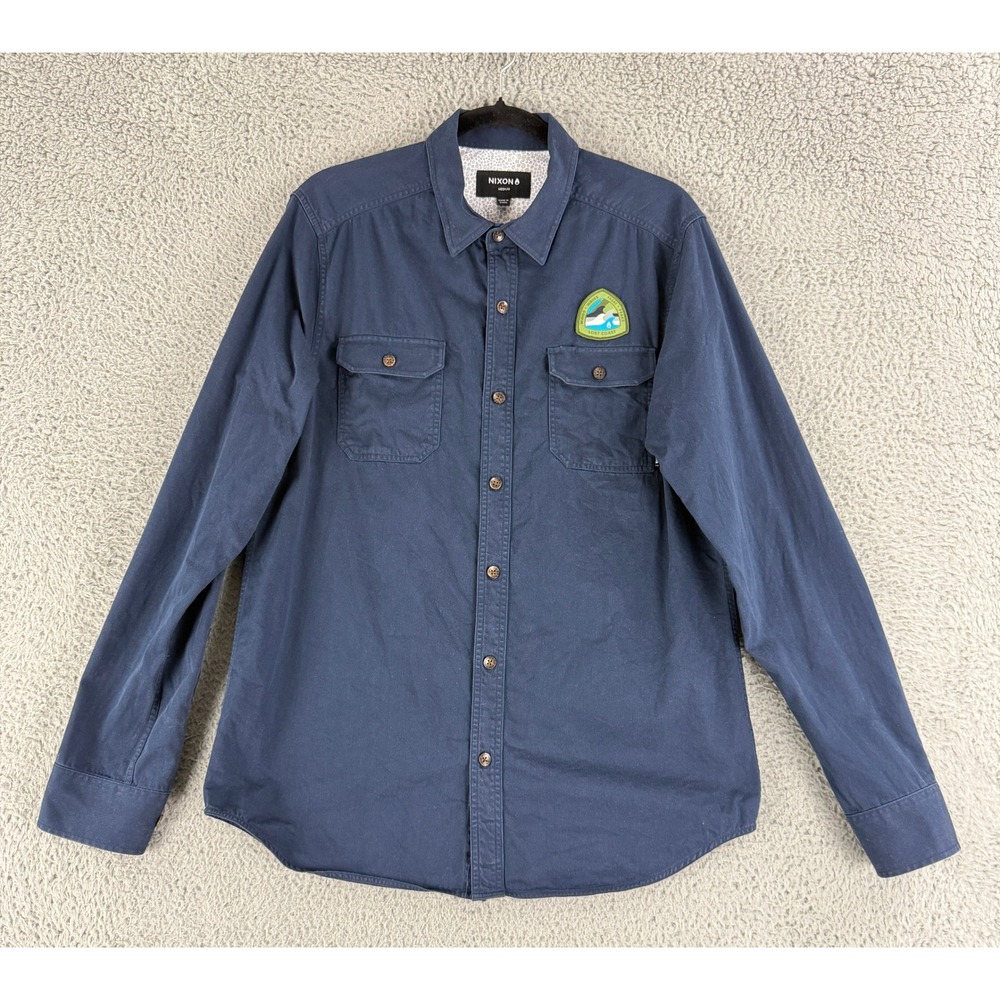 Nixon Salinas Shirt Mens M Blue Lost Coast Patch Long Sleeve Button Down Casual